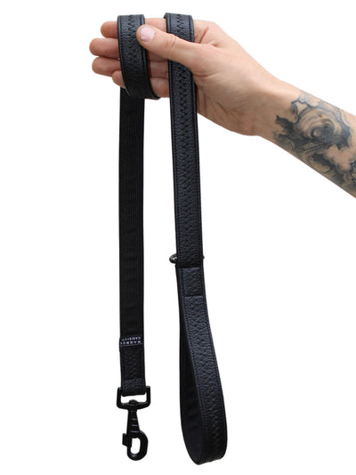 Black vegan leather hand made dog leash.