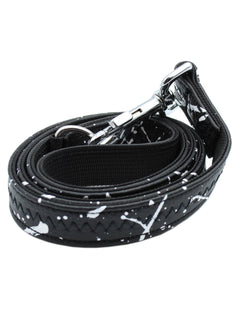 A hand painted black and white vegan leather dog leash by MAGNUS Canis.