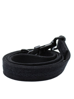 A black denim dog leash that is hand crafted by MAGNUS Canis.