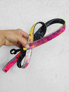 Bright pink purple yellow and silver hand painted dog leash by MAGNUS Canis.