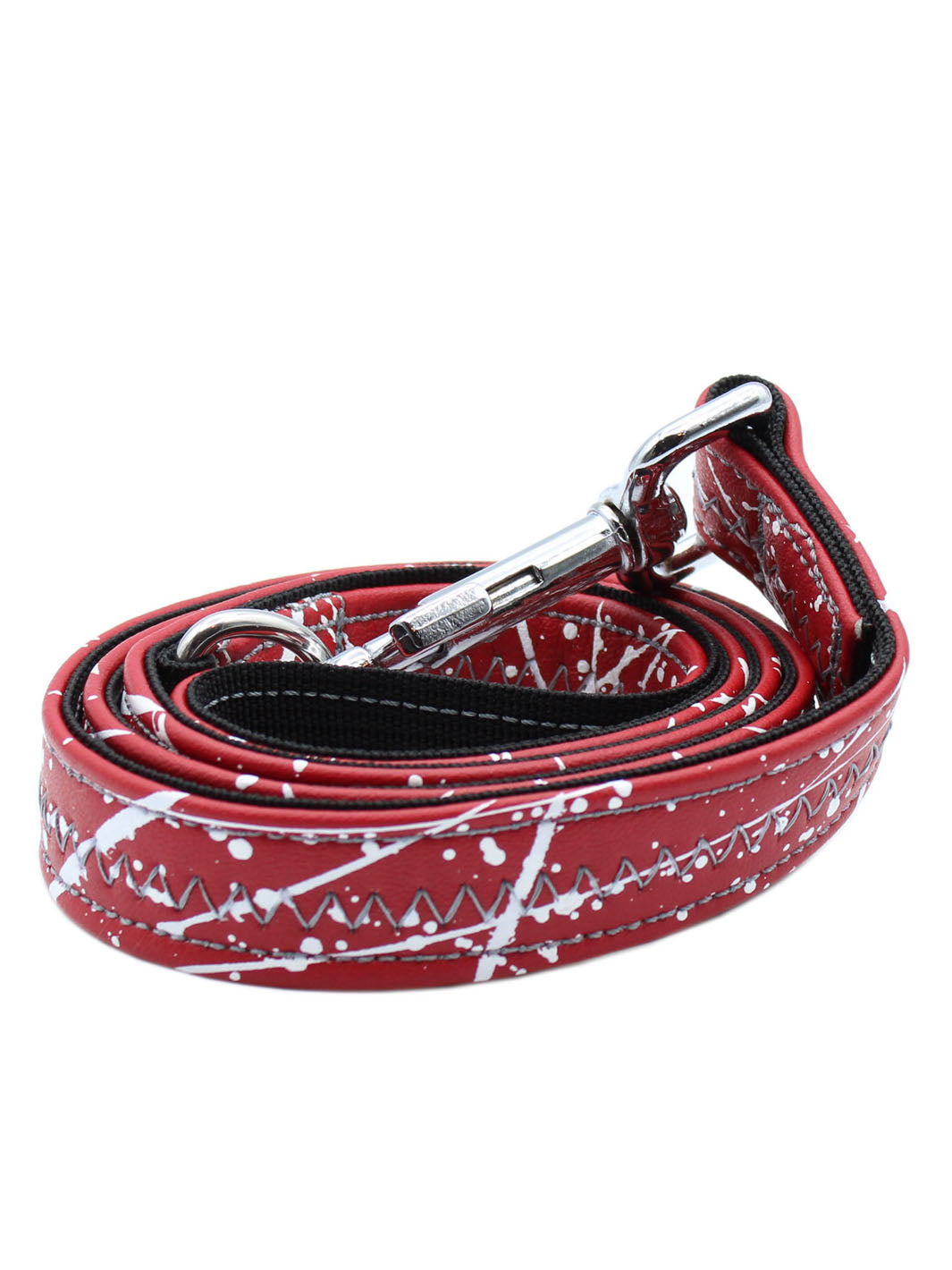 A hand painted red and white vegan leather dog leash by MAGNUS Canis.