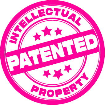 patented official stamp icon in hot pink.