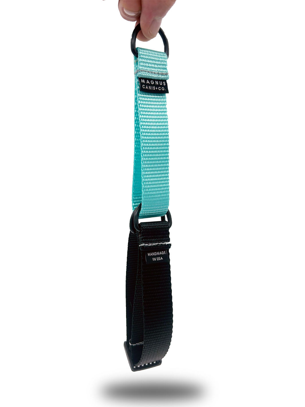 Black and light blue nylon martingale dog collar by MAGNUS Canis.