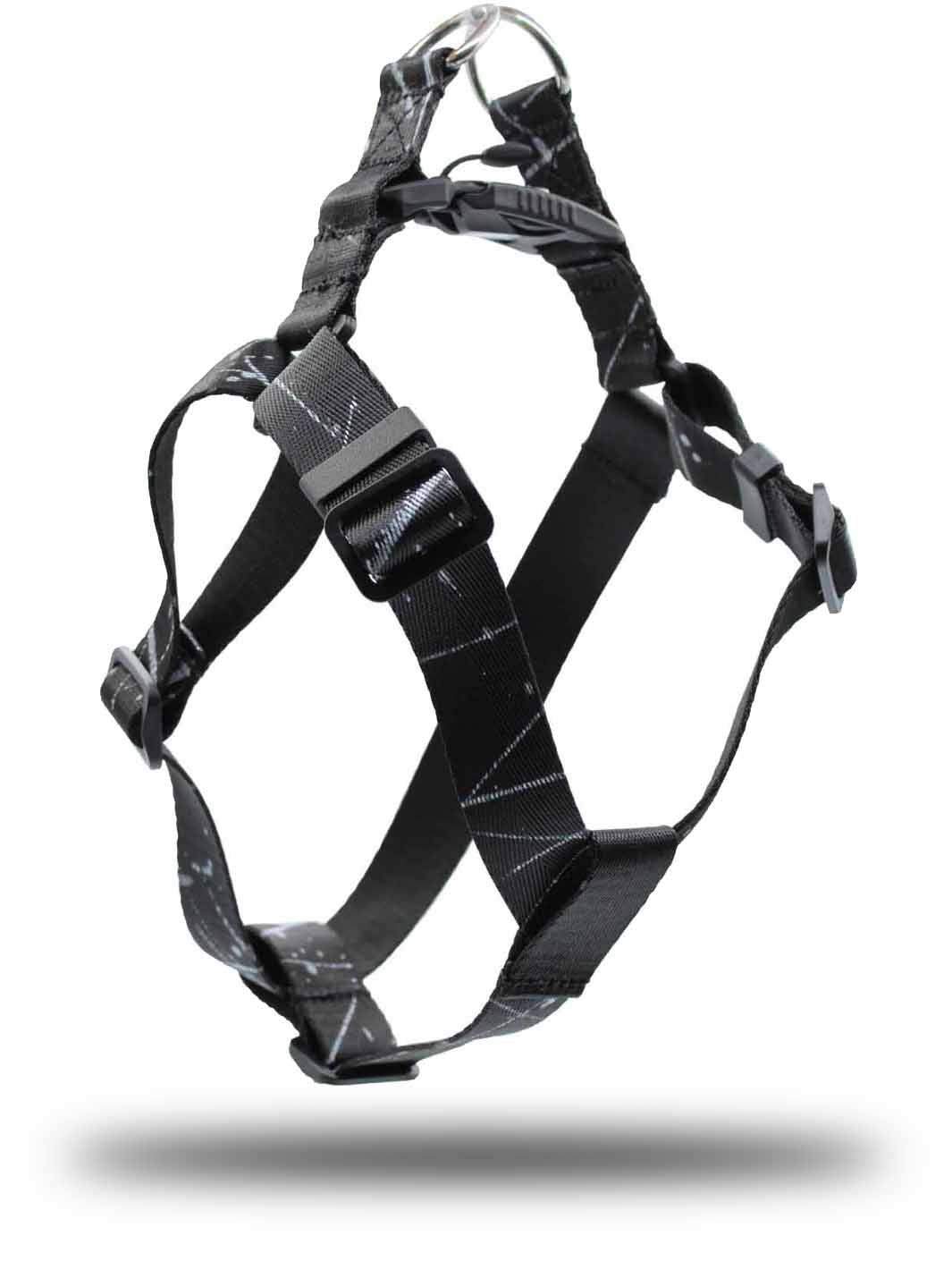 Black and white printed strap webbing dog harness by MAGNUS Canis.
