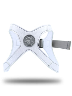 Front view of the MAGNUS Canis frenchie harness in white vegan leather.