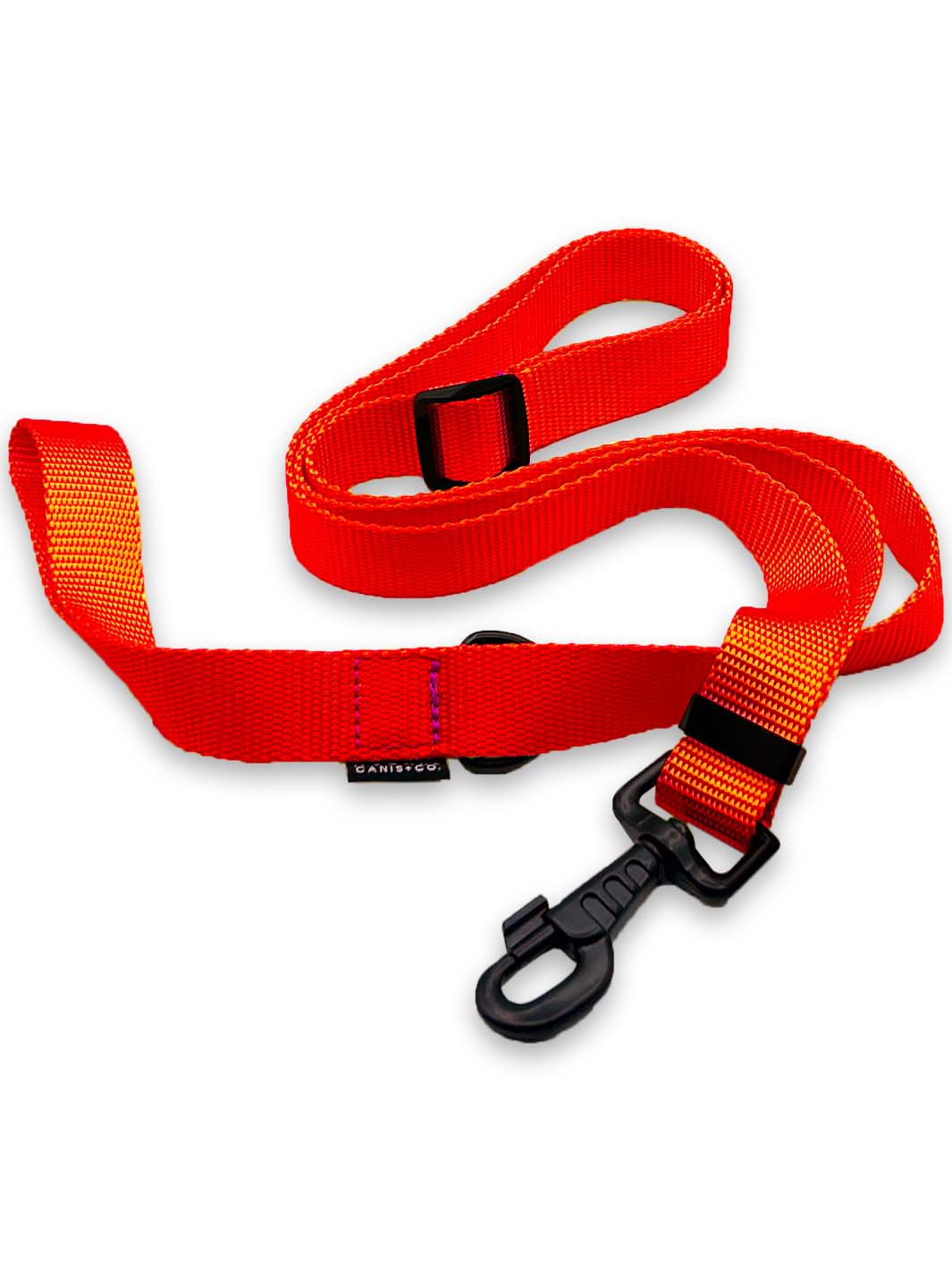 Neon orange nylon strap webbing dog leash bundled up.